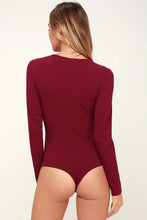 Load image into Gallery viewer, Lace Trim Ribbed Long Sleeve Bodysuit