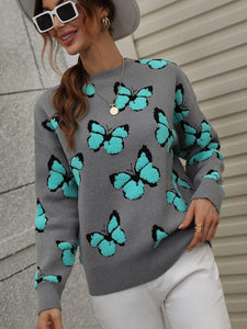 Butterfly Dropped Shoulder Crewneck Sweater