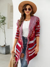 Load image into Gallery viewer, Fringe Geometric Hooded Long Sleeve Cardigan