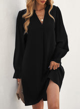 Load image into Gallery viewer, Long Puff Sleeve Notched Neck Dress