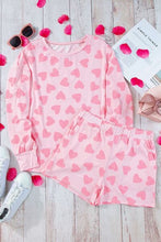 Load image into Gallery viewer, Heart Print Round Neck Top and Shorts Lounge Set