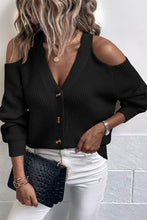 Load image into Gallery viewer, Cold Shoulder Plunge Neck Ribbed Cardigan