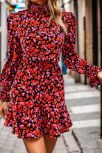 Load image into Gallery viewer, Heart Printed Mock Neck Flounce Sleeve Dress