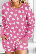 Load image into Gallery viewer, Heart Print Round Neck Top and Shorts Lounge Set