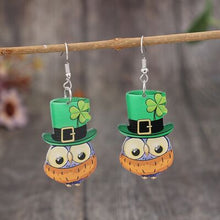 Load image into Gallery viewer, Owl Leprechaun Acrylic Dangle Earrings