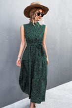 Load image into Gallery viewer, Printed Mock Neck Sleeveless Belted Tiered Dress