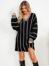 Load image into Gallery viewer, Striped V-Neck Long Sleeve Mini Dress