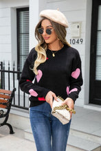 Load image into Gallery viewer, Heart Round Neck Droppped Shoulder Sweater