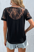 Load image into Gallery viewer, Spliced Lace Round Neck Short Sleeve Top