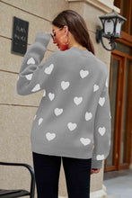 Load image into Gallery viewer, Woven Right Heart Pattern Lantern Sleeve Round Neck Tunic Sweater