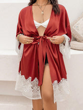 Load image into Gallery viewer, Plus Size Lace Patchwork Tie Front Robe