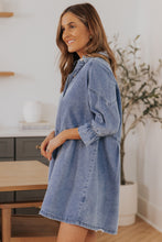 Load image into Gallery viewer, Collared Neck Flounce Sleeve Denim Mini Dress