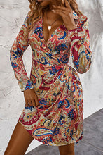 Load image into Gallery viewer, Printed Surplice Neck Long Sleeve Mini Dress