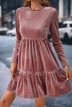 Load image into Gallery viewer, Ribbed Round Neck Ruffle Hem Mini Dress