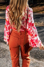 Load image into Gallery viewer, Floral Flare Sleeve Button Up V-Neck Bodysuit