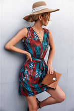 Load image into Gallery viewer, Printed Zip Detail Belted Sleeveless Dress