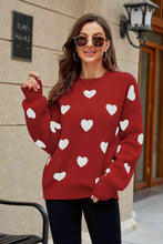 Load image into Gallery viewer, Woven Right Heart Pattern Lantern Sleeve Round Neck Tunic Sweater