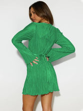 Load image into Gallery viewer, Tied Plunge Flare Sleeve Mini Dress