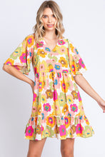 Load image into Gallery viewer, GeeGee Full Size Floral V-Neck Ruffle Trim Mini Dress