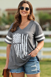 Plus Size US Flag Graphic V-Neck Tee