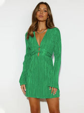 Load image into Gallery viewer, Tied Plunge Flare Sleeve Mini Dress