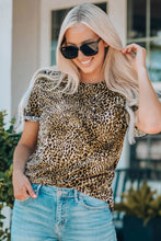 Load image into Gallery viewer, Women Leopard Short Flounce Sleeve Tee