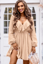 Load image into Gallery viewer, Ruffle Trim V-Neck Long Sleeve Mini Dress