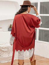 Load image into Gallery viewer, Plus Size Lace Patchwork Tie Front Robe