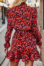 Load image into Gallery viewer, Heart Printed Mock Neck Flounce Sleeve Dress