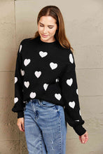 Load image into Gallery viewer, Woven Right Heart Pattern Lantern Sleeve Round Neck Tunic Sweater