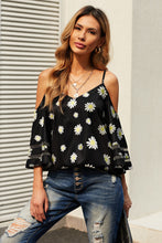Load image into Gallery viewer, Printed Cold-Shoulder Three-Quarter Flare Sleeve Blouse