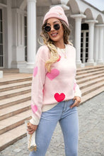 Load image into Gallery viewer, Heart Round Neck Droppped Shoulder Sweater