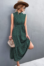 Load image into Gallery viewer, Printed Mock Neck Sleeveless Belted Tiered Dress