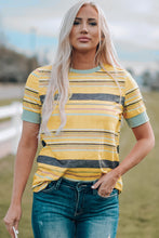 Load image into Gallery viewer, Multicolored Striped Round Neck Tee Shirt