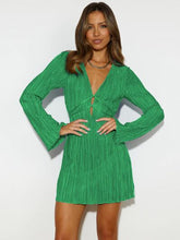 Load image into Gallery viewer, Tied Plunge Flare Sleeve Mini Dress