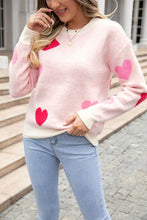 Load image into Gallery viewer, Heart Round Neck Droppped Shoulder Sweater