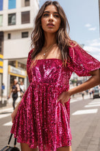 Load image into Gallery viewer, Sequin Square Neck Balloon Sleeve Romper