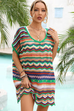 Load image into Gallery viewer, Rainbow Stripe Scalloped V-Neck Cover-Up Dress