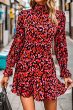 Load image into Gallery viewer, Heart Printed Mock Neck Flounce Sleeve Dress