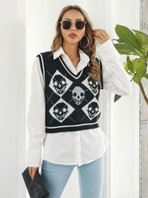 Load image into Gallery viewer, Skull Contrast V-Neck Sweater Vest