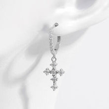 Load image into Gallery viewer, 925 Sterling Silver Inlaid Zircon Cross Dangle Earrings