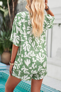 Printed Button Up Shirt and Shorts Set