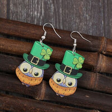 Load image into Gallery viewer, Owl Leprechaun Acrylic Dangle Earrings