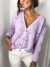 Load image into Gallery viewer, Openwork Button Up Long Sleeve Cardigan