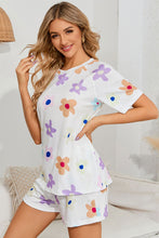 Load image into Gallery viewer, Floral Round Neck Raglan Sleeve Top and Shorts Lounge Set