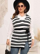 Load image into Gallery viewer, Plus Size Striped Colared Neck Tied Front Sweater Vest