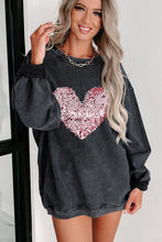 Load image into Gallery viewer, Heart Sequin Round Neck Sweatshirt