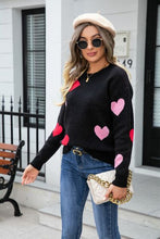 Load image into Gallery viewer, Heart Round Neck Droppped Shoulder Sweater