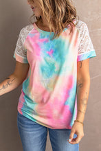 Load image into Gallery viewer, Tie-Dye Spliced Lace Raglan Sleeve Tee