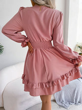 Load image into Gallery viewer, Tie Front Smocked Waist Flounce Sleeve Dress